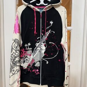 Stylish Black and Cream Zip-Up Sweater